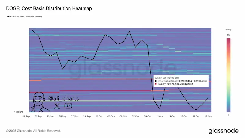 This chart shows DogeCoin Cost-Basis Clusters Shape Current Trading Setup