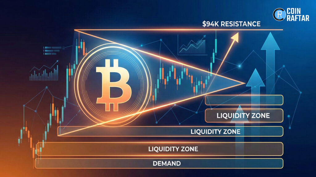 Bitcoin Wedge Pattern Tightens as Liquidity Zones Build Towards $94K Resistance Levels