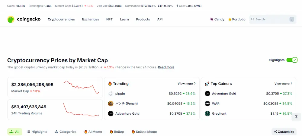 Screenshot coingecko