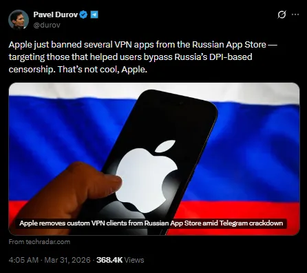 Apple Removes Proxy and VPN Apps After Telegram Disruptions
