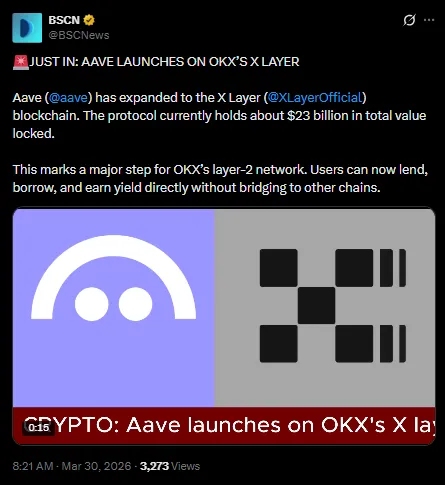 Aave X Layer deployment expands lending access on OKX Wallet